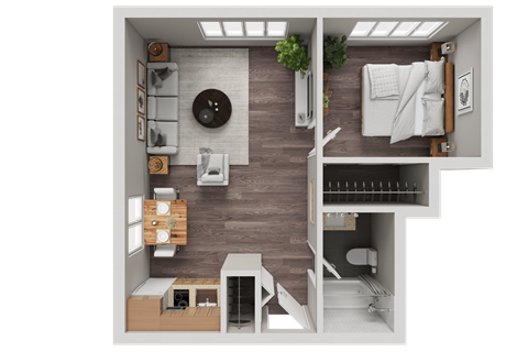 Floor plan for 1 bed, 1 bath, 530 sqft